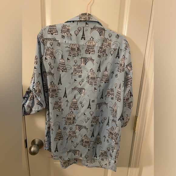 Karl Lagerfeld Paris Blue Printed Whimsical Long Sleeve Button Down - Picture 7 of 8